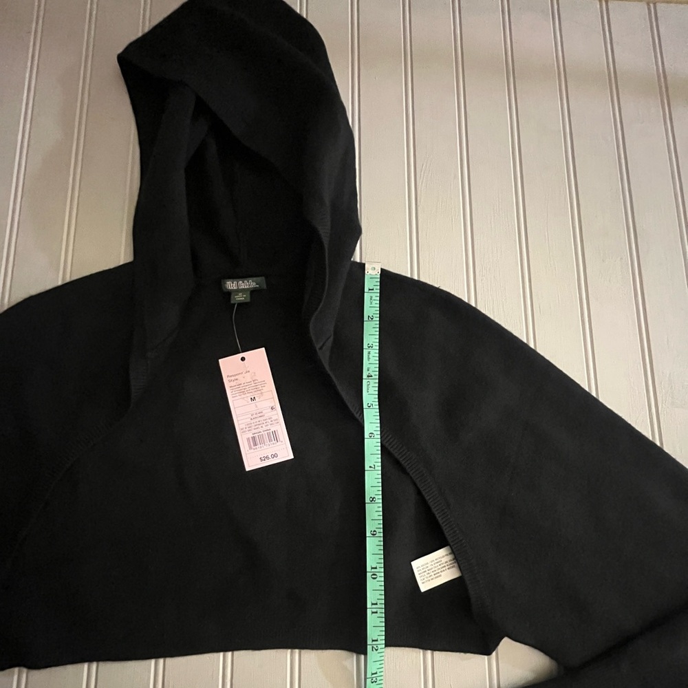 Wild Fable Hooded Cropped Sweater Shrug Womens Medium Black Open Front NWT - Picture 9 of 9